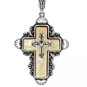 American West Sterling Golden Mother of Pearl Cross Enhancer NEW